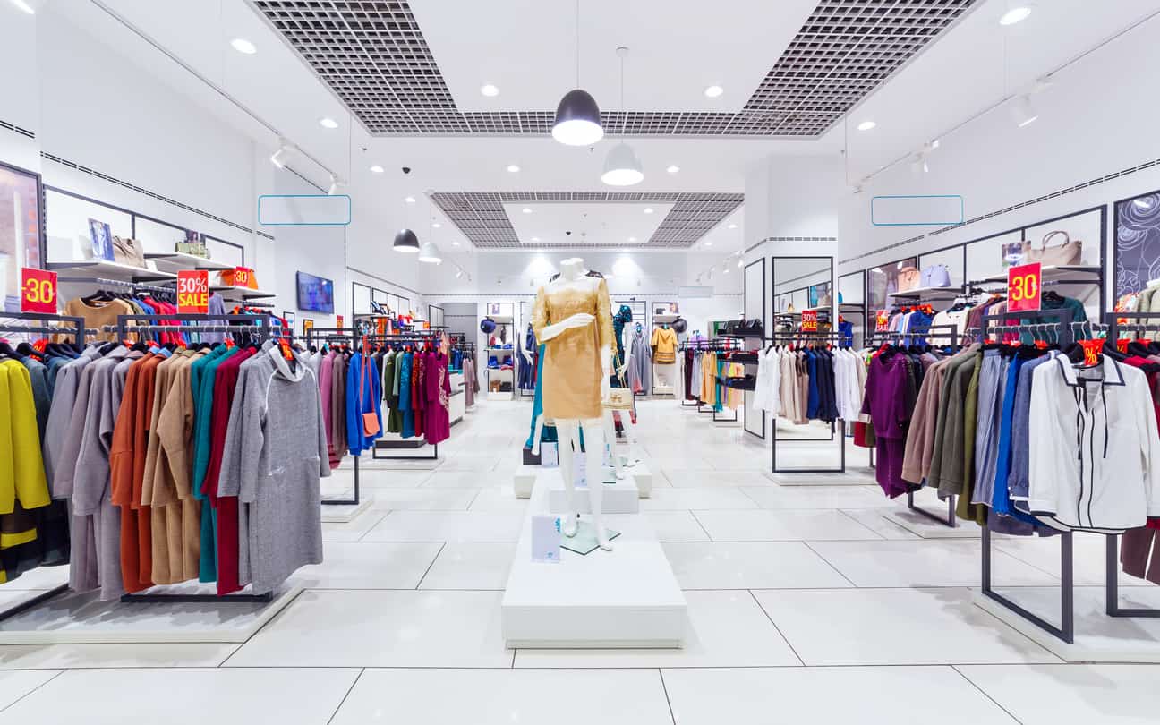 ceiling lighting in a retail clothing store