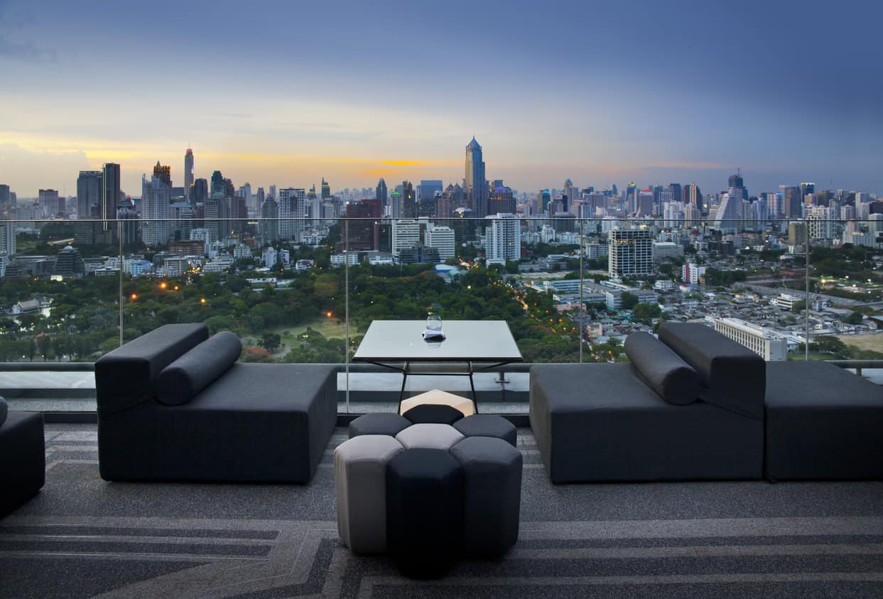 Hotel outdoor patio overlooking the city